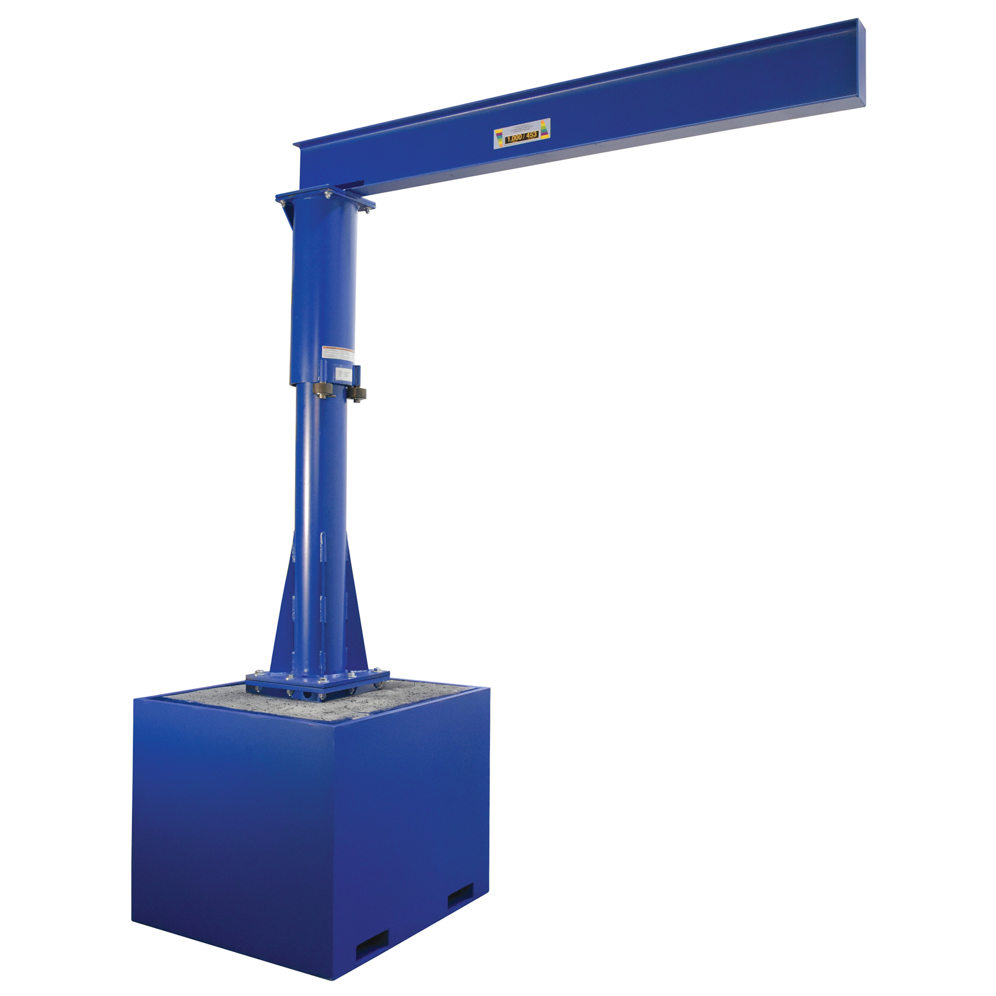 Vestil Steel Portable Jib Crane with Filled Base 8 Ft. I-Beam 1000 Lb. Capacity Blue